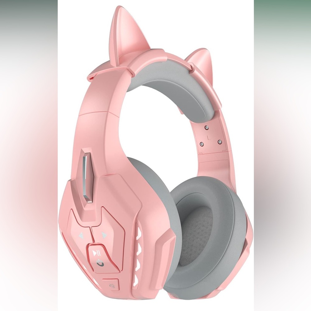 Kawaii! Pink Headset Headphones with Ears Music Bluetooth Workout